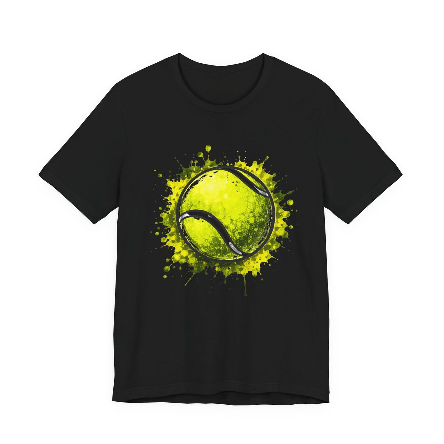 Tennis Tee — Watercolor Ball & Cartoon Player Short Sleeve Shirt