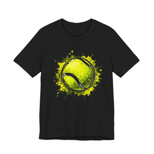 Tennis Tee — Watercolor Ball & Cartoon Player Short Sleeve Shirt