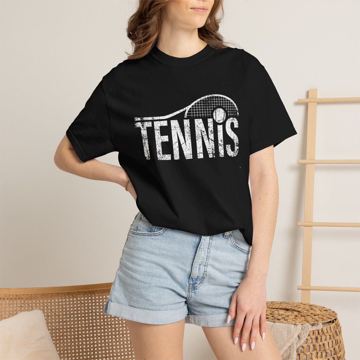 Tennis Vintage Graphic T-Shirt — Distressed Racket & Ball Tee