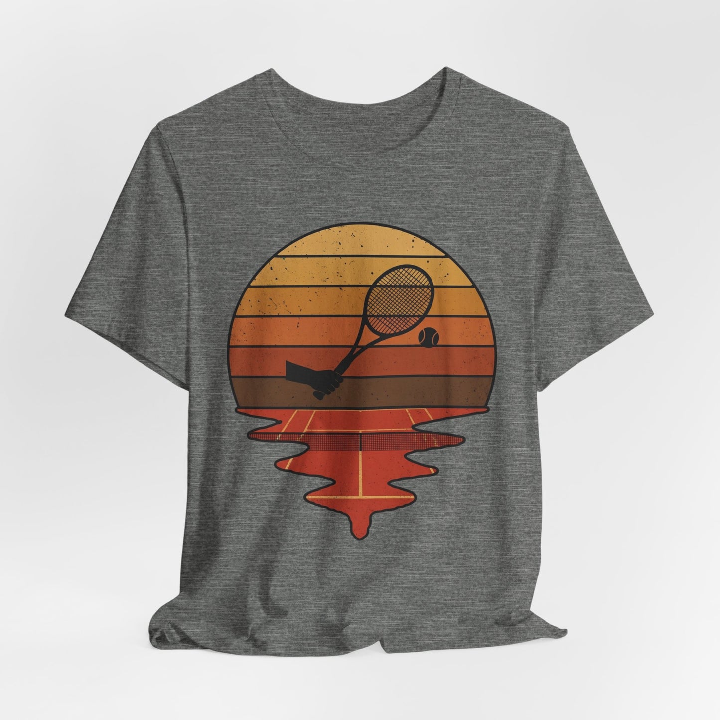 Retro Tennis Sunset Tee — Vintage Racket & Ball Graphic T‑Shirt