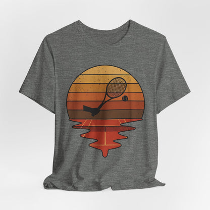 Retro Tennis Sunset Tee — Vintage Racket & Ball Graphic T‑Shirt