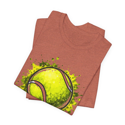 Tennis Tee — Watercolor Ball & Cartoon Player Short Sleeve Shirt
