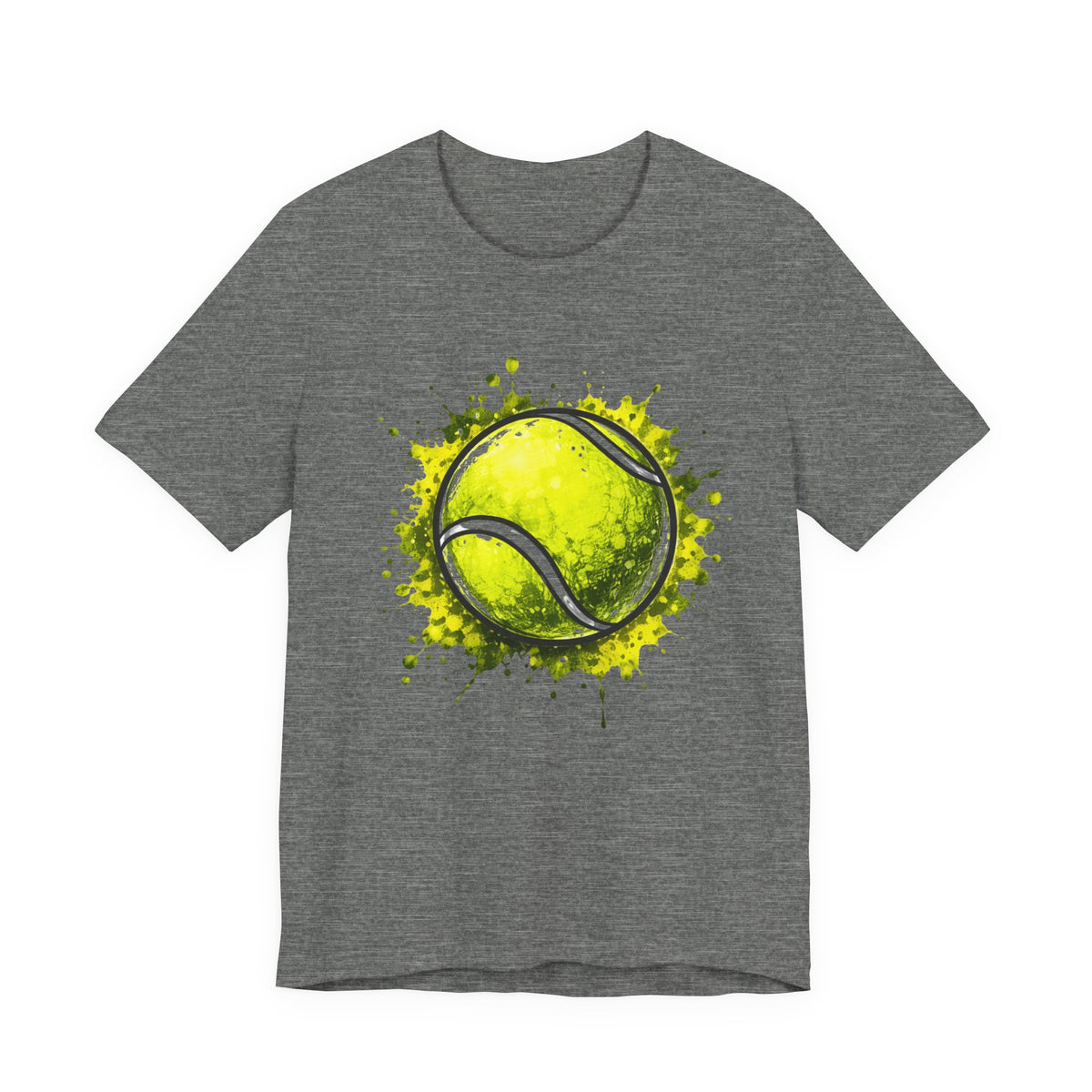 Tennis Tee — Watercolor Ball & Cartoon Player Short Sleeve Shirt