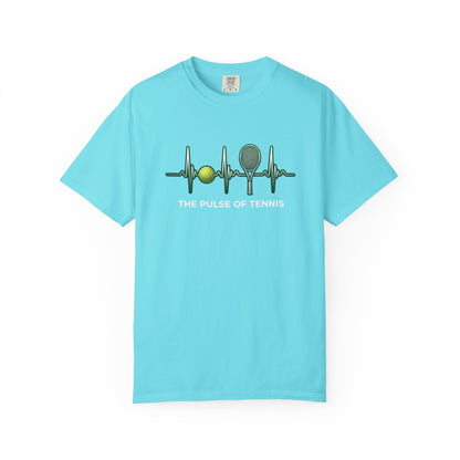 Tennis Heartbeat T‑Shirt — Tennis Ball & Racket ECG Design