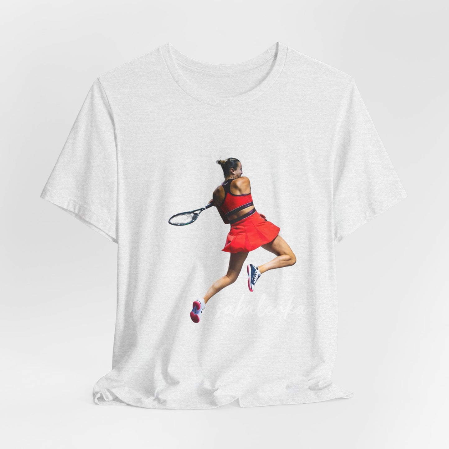 Tennis Player Sabalenka Graphic Tee — Women’s Red Dress Tennis Apparel