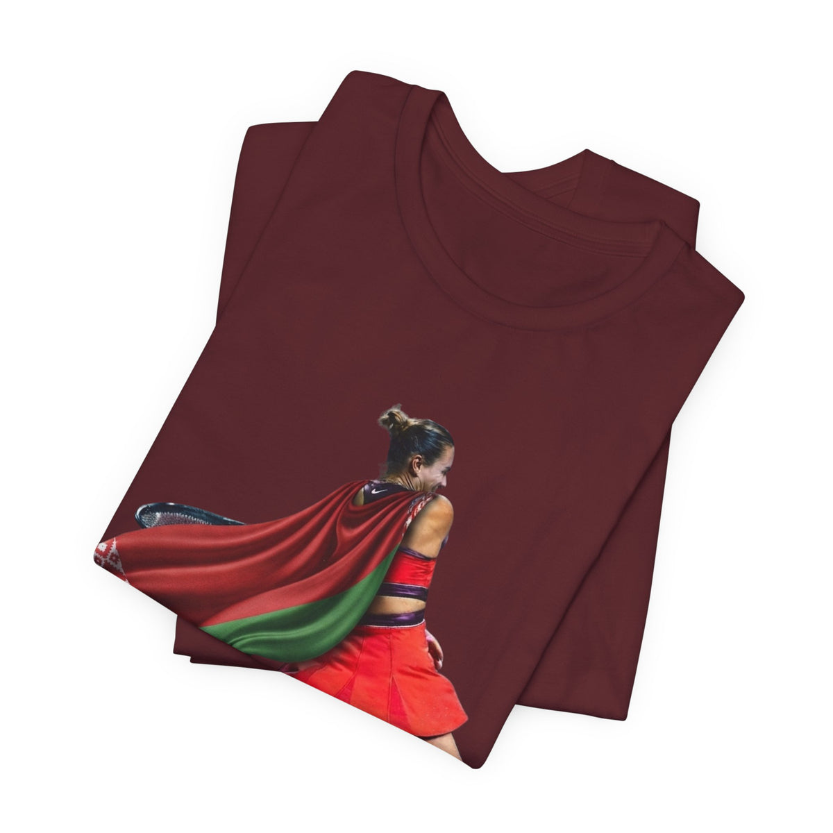 Runner Superhero Sabalenka T‑Shirt — Empowering Female Athlete Tee with Cape Graphic
