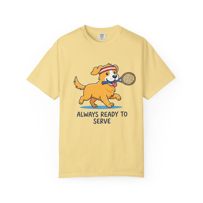 T-Shirt — "Always Ready to Serve" Golden Retriever Tennis Dog Graphic