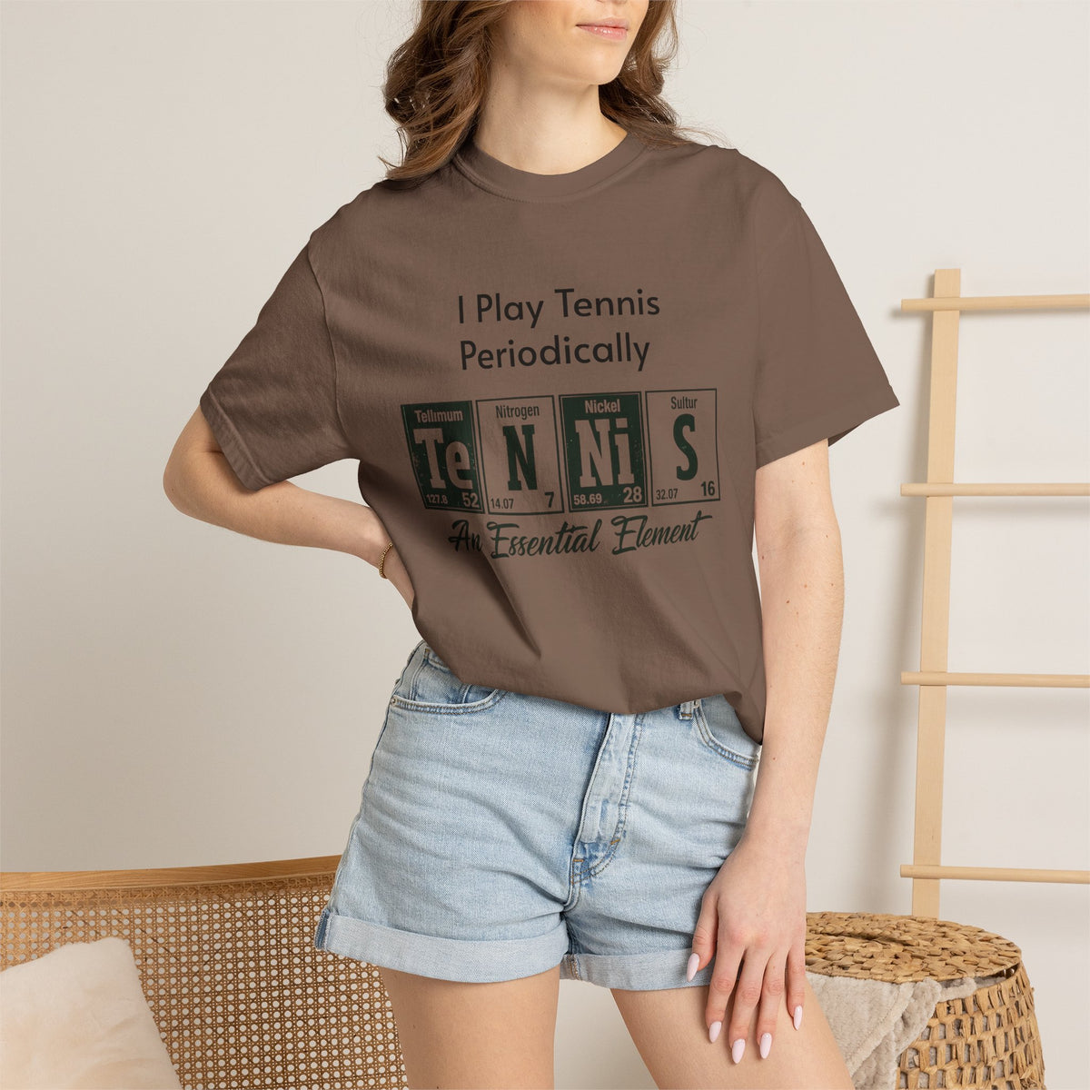 Tennis Periodically T‑Shirt — “An Essential Element” Chemistry Tennis Tee