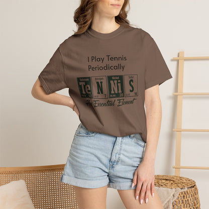 Tennis Periodically T‑Shirt — “An Essential Element” Chemistry Tennis Tee
