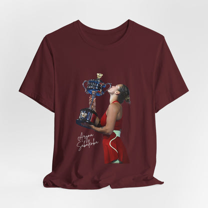 Tennis Champion Sabalenka — Woman Kissing Trophy Graphic T-Shirt