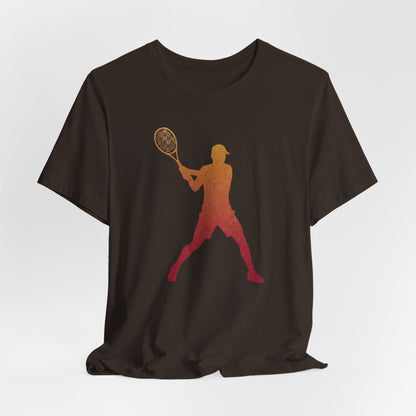 Tennis Player Silhouette Tee — Gradient Racket Sports T‑Shirt