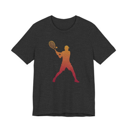 Tennis Player Silhouette Tee — Sunset Racket Graphic Shirt