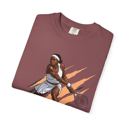 COCO GAUFF Tennis Player Graphic T-Shirt — Dynamic Women's Tennis Art Tee