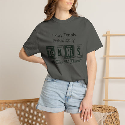 Tennis Periodically T‑Shirt — “An Essential Element” Chemistry Tennis Tee