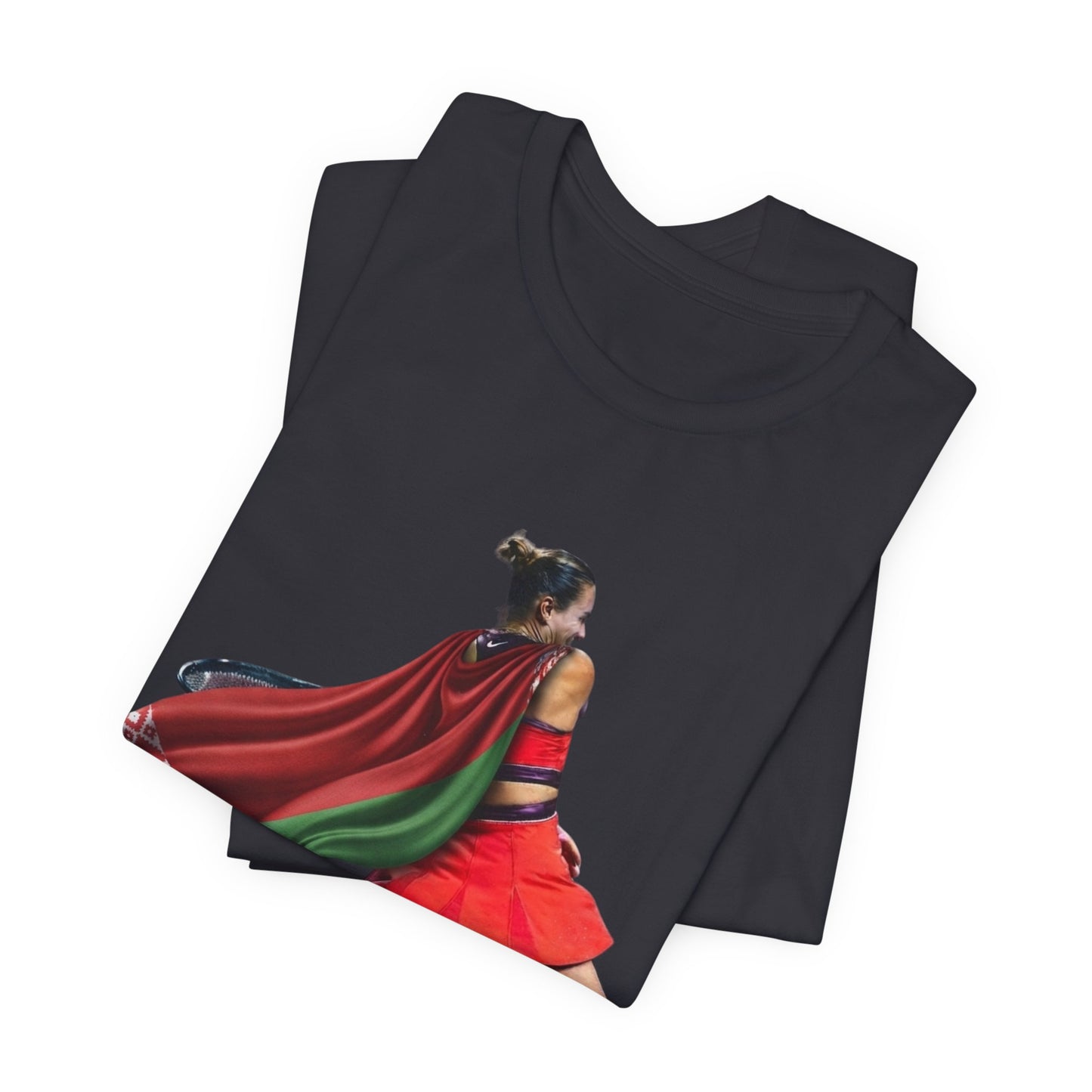 Runner Superhero Sabalenka T‑Shirt — Empowering Female Athlete Tee with Cape Graphic