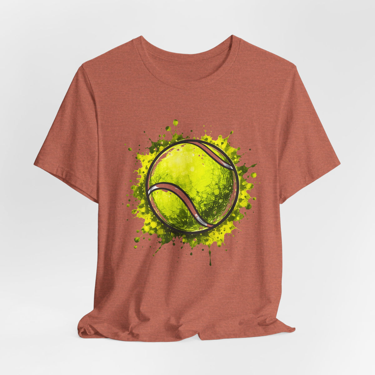 Tennis Tee — Watercolor Ball & Cartoon Player Short Sleeve Shirt