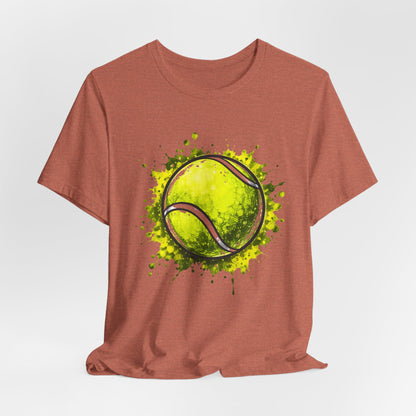 Tennis Tee — Watercolor Ball & Cartoon Player Short Sleeve Shirt