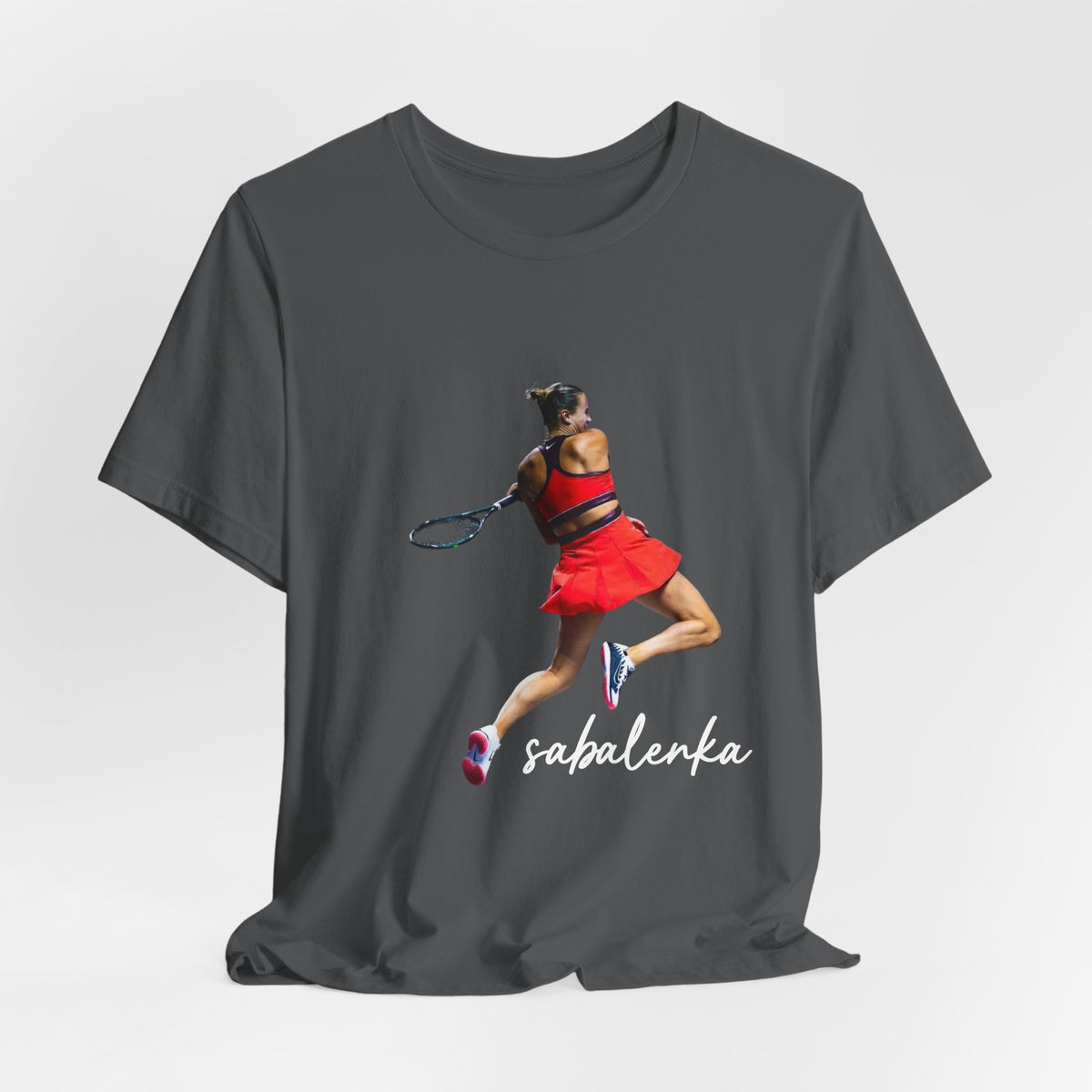 Tennis Player Sabalenka Graphic Tee — Women’s Red Dress Tennis Apparel