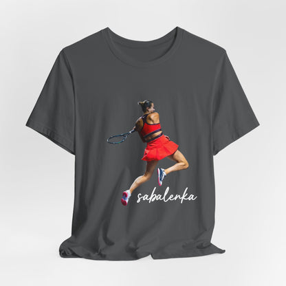 Tennis Player Sabalenka Graphic Tee — Women’s Red Dress Tennis Apparel