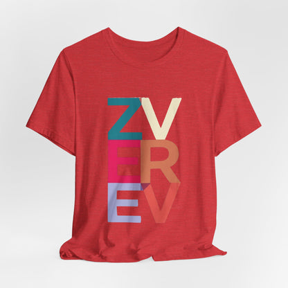 Retro Colorblock 'ZVEREV' Graphic Tee — Modern Minimalist Lettering Shirt