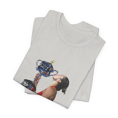 Tennis Champion Sabalenka — Woman Kissing Trophy Graphic T-Shirt