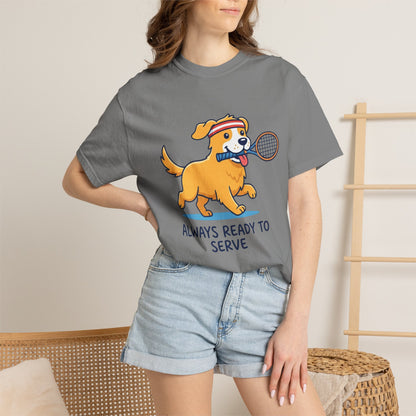 T-Shirt — "Always Ready to Serve" Golden Retriever Tennis Dog Graphic