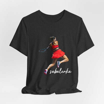 Tennis Player Sabalenka Graphic Tee — Women’s Red Dress Tennis Apparel