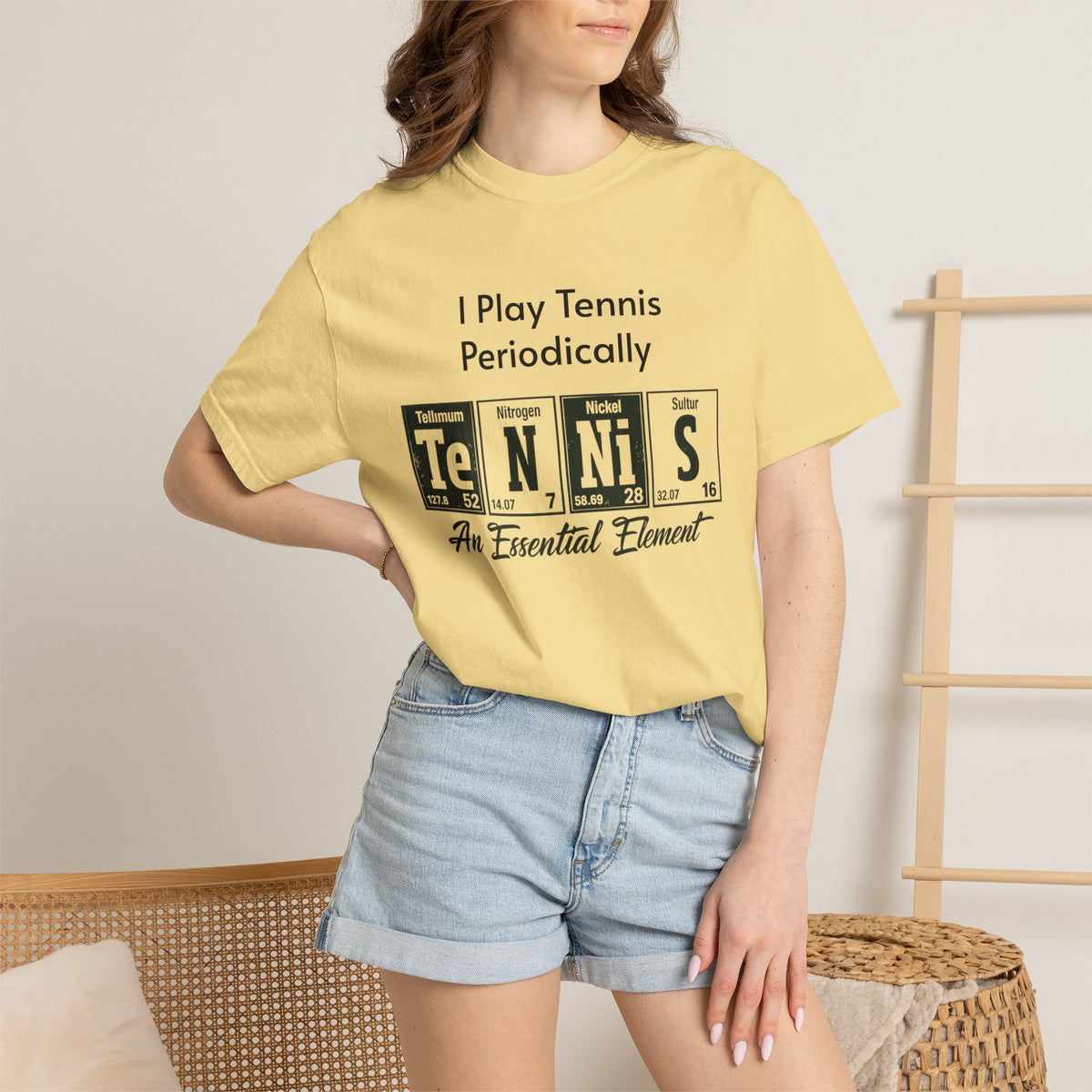Tennis Periodically T‑Shirt — “An Essential Element” Chemistry Tennis Tee