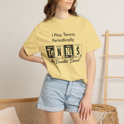 Tennis Periodically T‑Shirt — “An Essential Element” Chemistry Tennis Tee