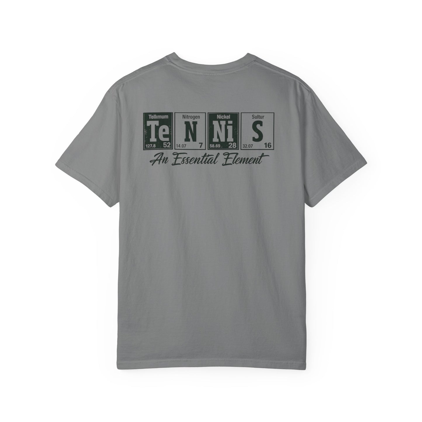 Tennis Graphic T-Shirt — 'Tennis: An Essential Element' Vintage Player Collage