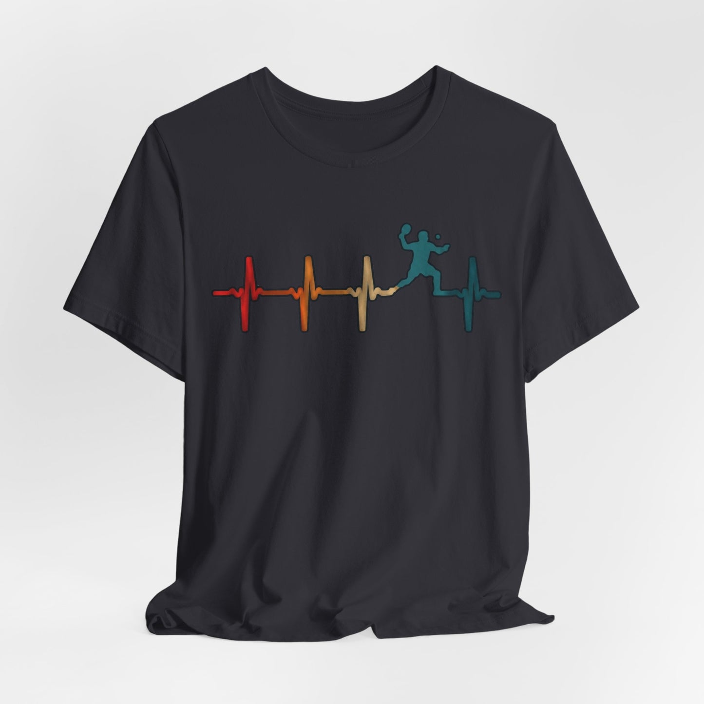 Heartbeat Tennis T‑Shirt — Colorful Surf Pulse Graphic Tee