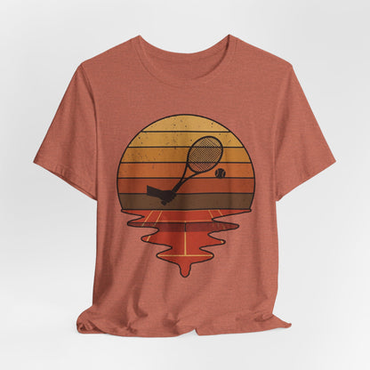 Retro Tennis Sunset Tee — Vintage Racket & Ball Graphic T‑Shirt