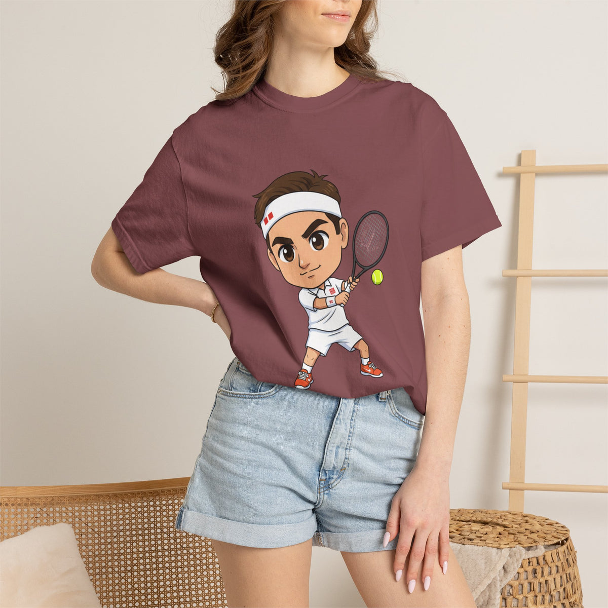 Federer Cartoon Tennis T-Shirt — Retro Athlete Graphic Tee