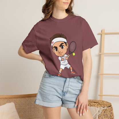 Federer Cartoon Tennis T-Shirt — Retro Athlete Graphic Tee