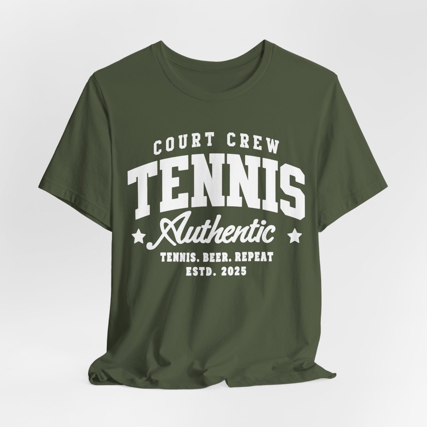 Tennis Court Crew Tee — "Tennis Authentic: Tennis. Beer. Repeat." Graphic Shirt