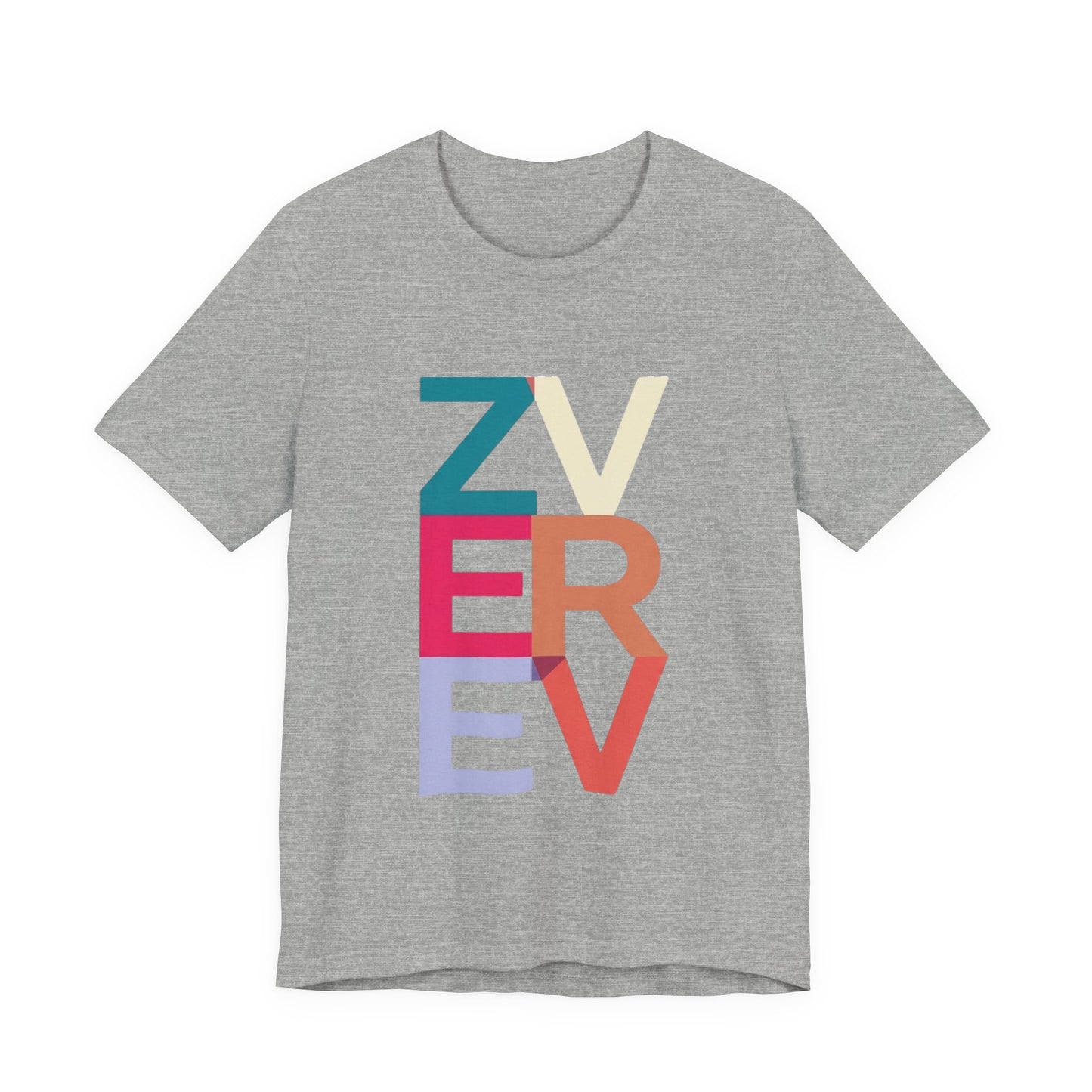 Retro Colorblock 'ZVEREV' Graphic Tee — Modern Minimalist Lettering Shirt