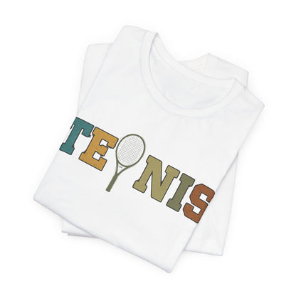 Tennis Retro Graphic Tee — Vintage Racket Lettering Shirt