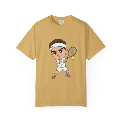 Federer Cartoon Tennis T-Shirt — Retro Athlete Graphic Tee