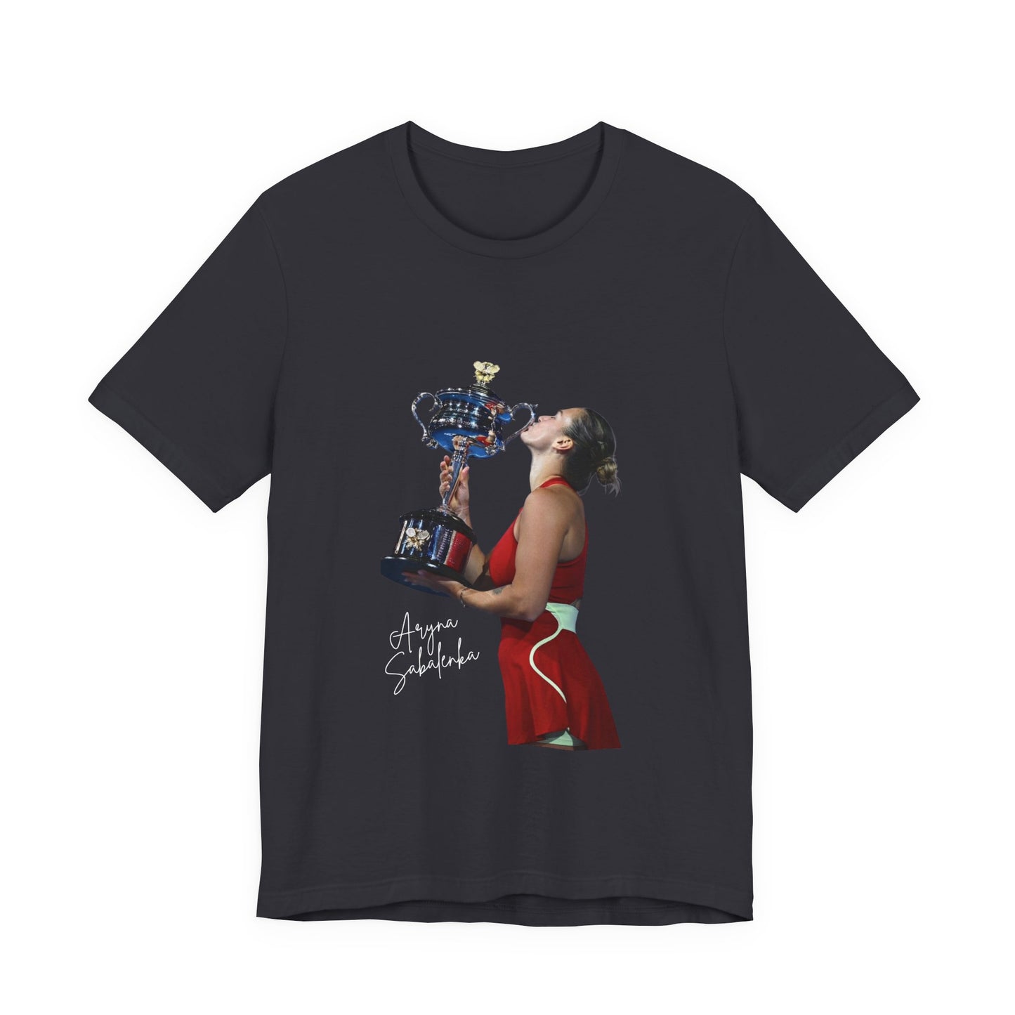 Tennis Champion Sabalenka — Woman Kissing Trophy Graphic T-Shirt