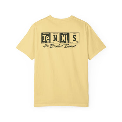 Tennis Graphic T-Shirt — 'Tennis: An Essential Element' Vintage Player Collage