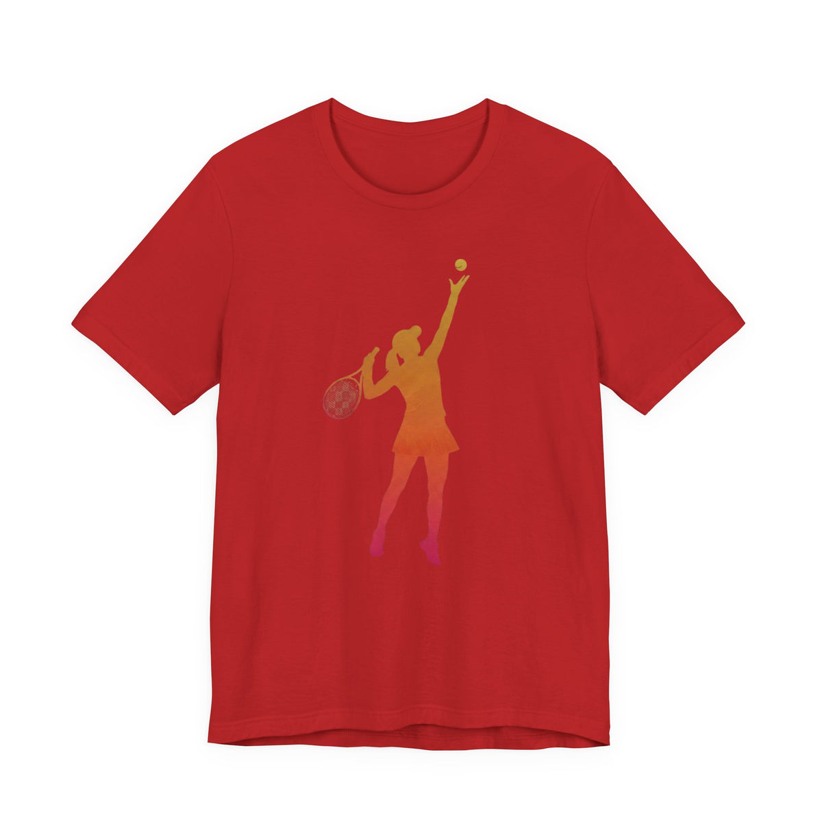 Tennis Serve Silhouette Tee — Gradient Female Tennis Player Graphic T‑Shirt