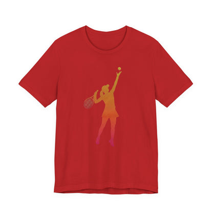 Tennis Serve Silhouette Tee — Gradient Female Tennis Player Graphic T‑Shirt