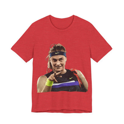Tennis Player Sabalenka Graphic Tee — Pointing Victory Photo T‑Shirt