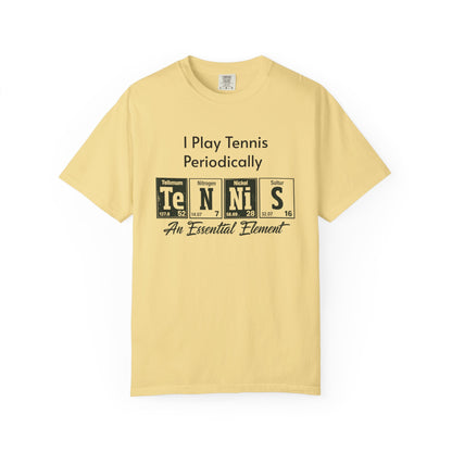 Tennis Periodically T‑Shirt — “An Essential Element” Chemistry Tennis Tee