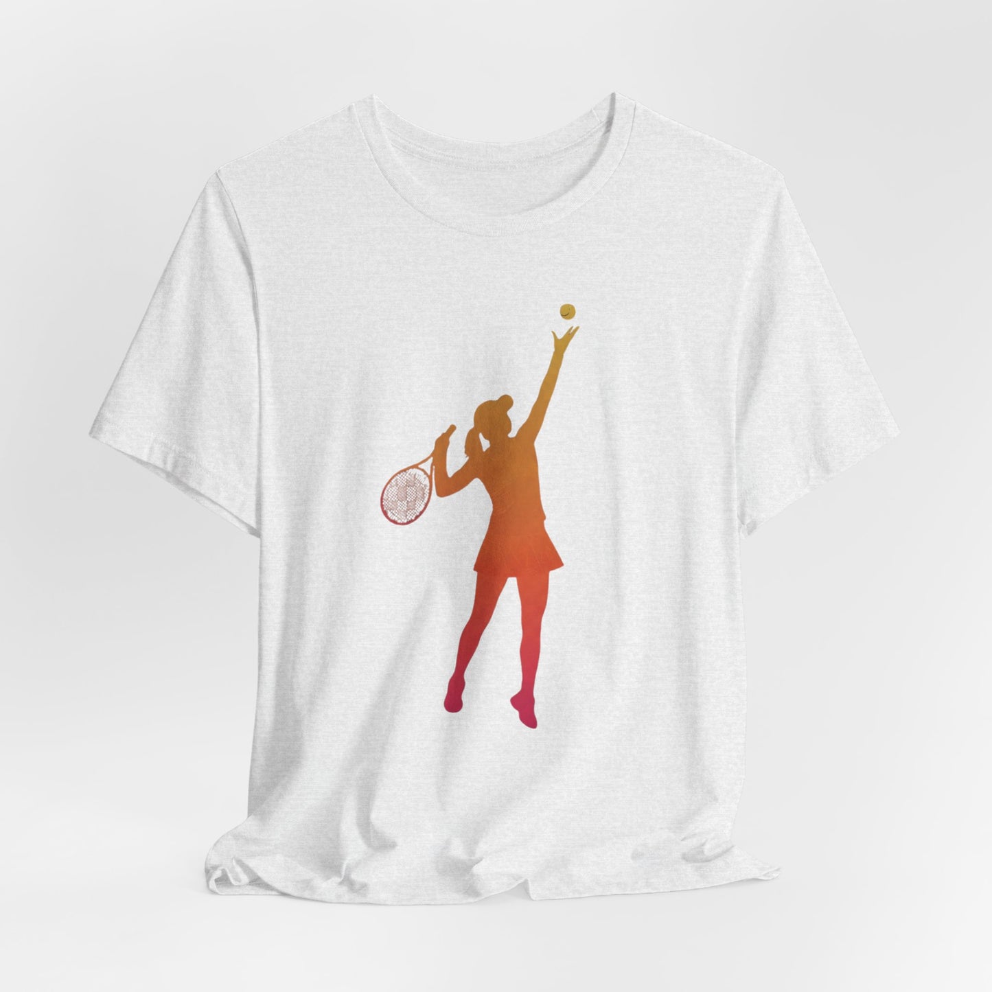 Tennis Serve Silhouette Tee — Gradient Female Tennis Player Graphic T‑Shirt