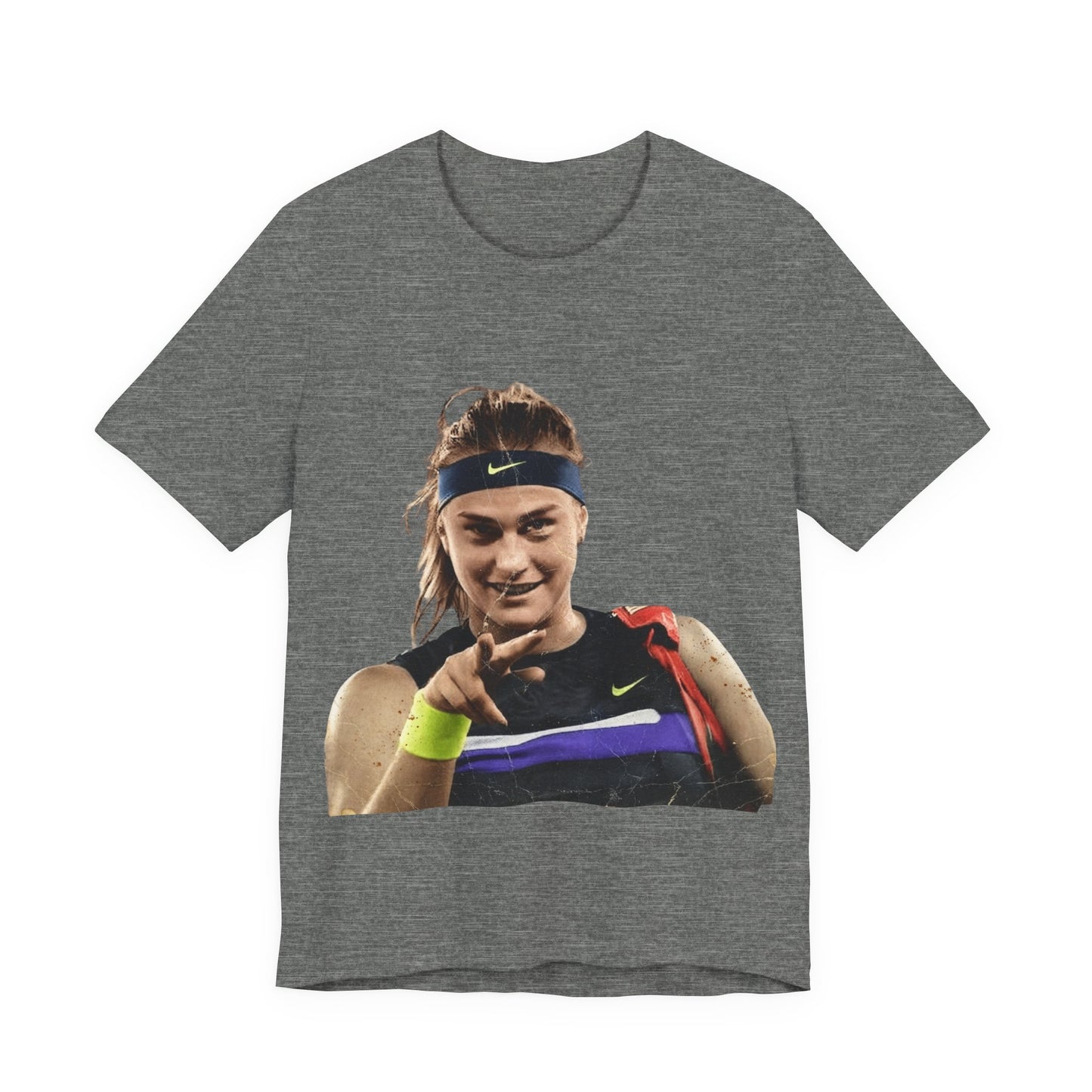 Tennis Player Sabalenka Graphic Tee — Pointing Victory Photo T‑Shirt