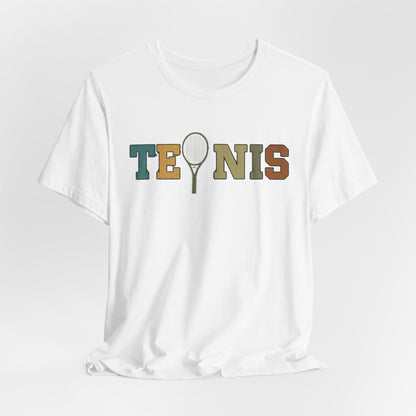 Tennis Retro Graphic Tee — Vintage Racket Lettering Shirt