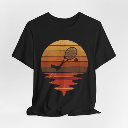 Retro Tennis Sunset Tee — Vintage Racket & Ball Graphic T‑Shirt