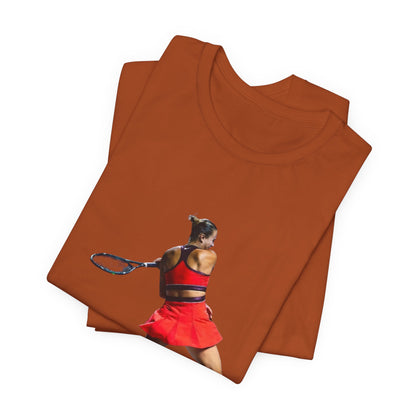 Tennis Player Sabalenka Graphic Tee — Women’s Red Dress Tennis Apparel