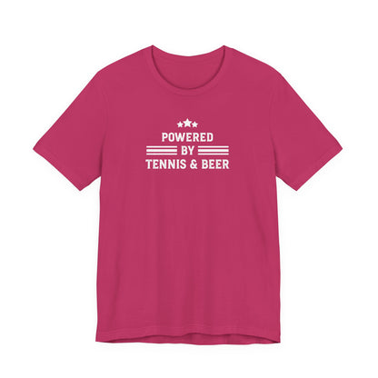 T-Shirt — "Powered by Tennis & Beer" Graphic Tee